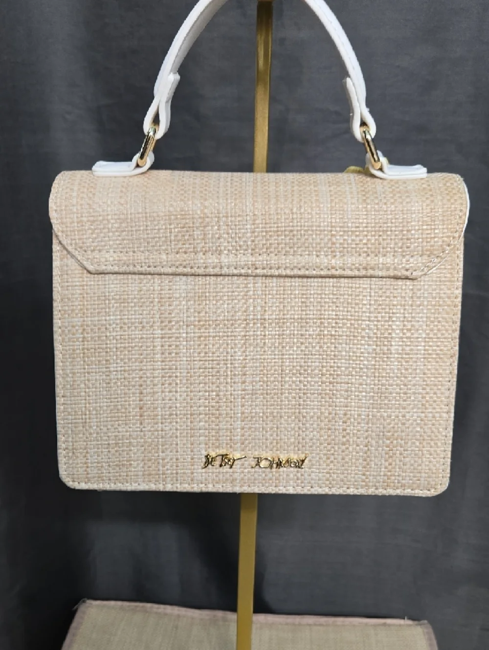 SALE! NWOT! Betsey Johnson Beige Straw Satchel with Flower Accents